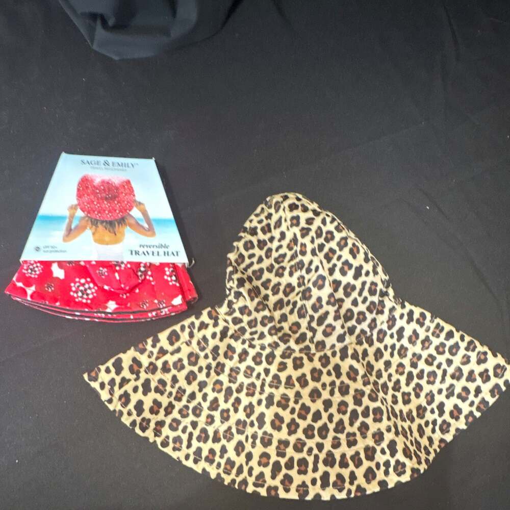 2-Sage & Emily Reversible Packable Travel Sun Hats OS Red/Leopard & Red/Poppy